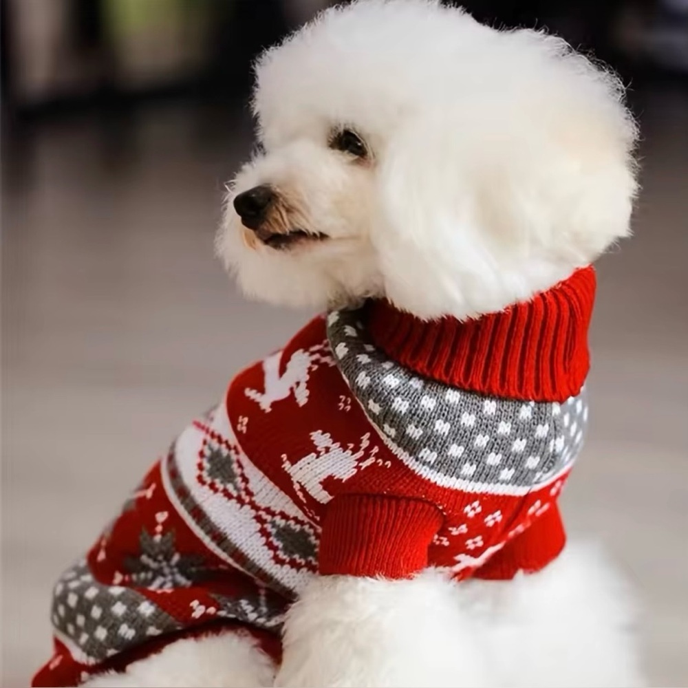 Red, Gray, White Snowflake & Reindeer Dog Christmas, Holiday, Winter Sweater-New